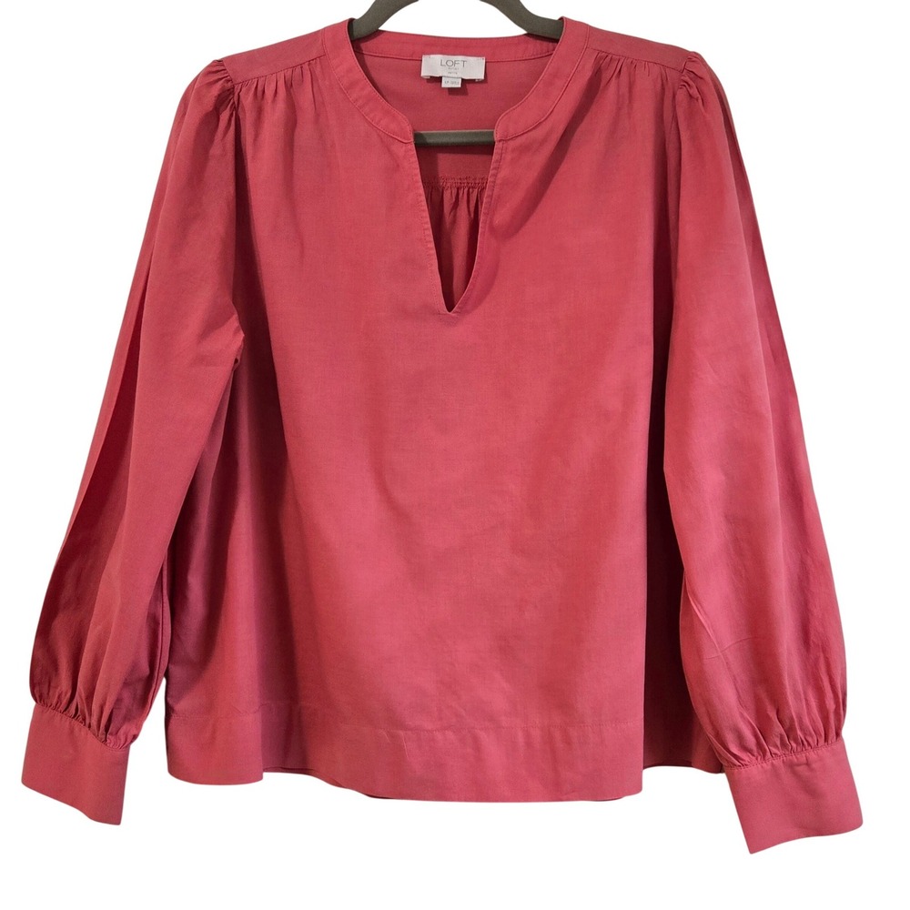 Boho Loft Outlet Petite Pink Cotton Split Neck Long Sleeve Blouse Top LP